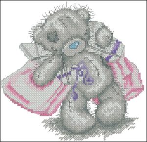 Gray Bear with Pink Pillows
