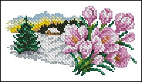 Crocuses and Winter Village