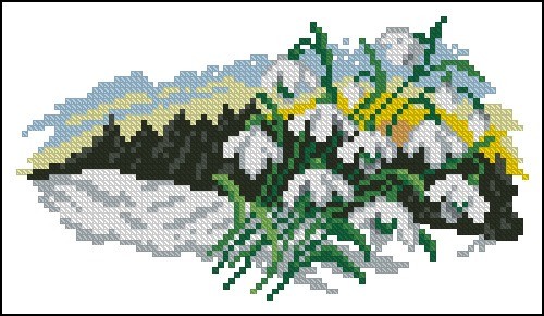 Snowdrops and Mountain Sunrise