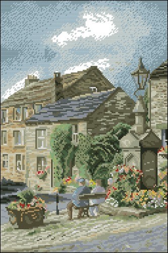 Village Street with Flower Beds