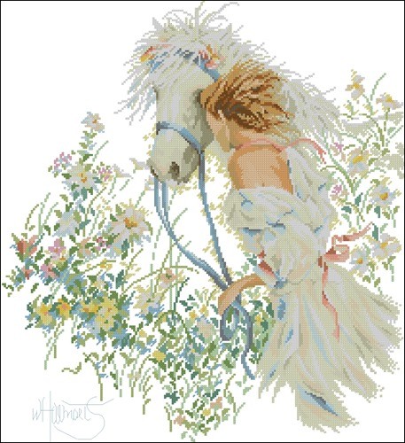 Girl and White Horse