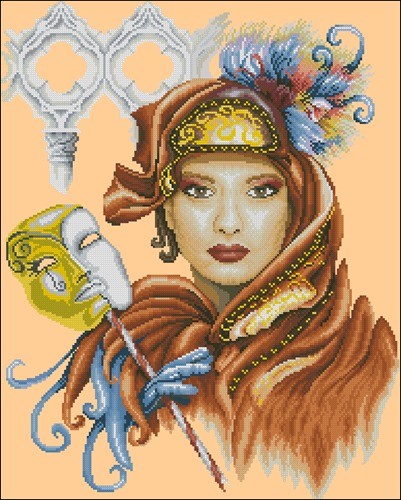 Woman with Golden Headscarf and Mask