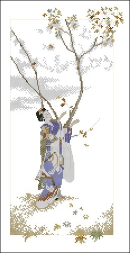 Geisha Beneath Blossom Branch