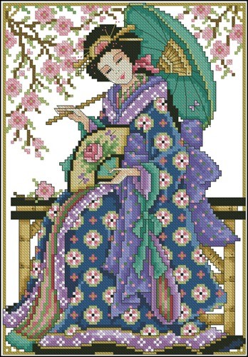 Geisha in Blue Kimono