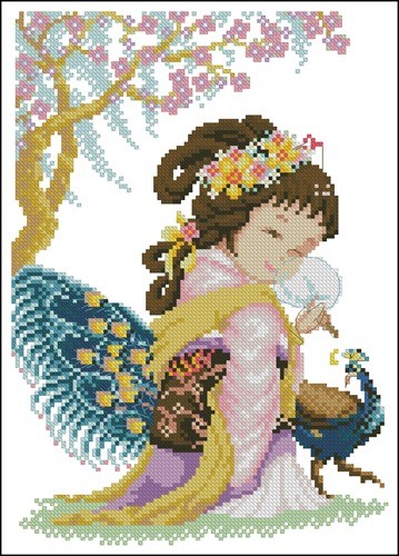 Young Geisha with Peacock