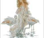 Vrouw met twee flamingo's Vrouw met twee flamingo's
