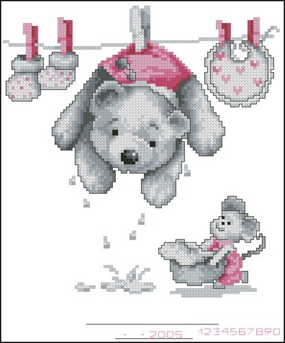Bear Laundry Birth Sampler GIRL