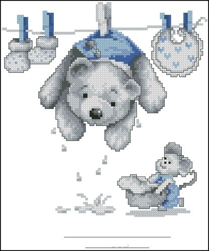 Bear Laundry Birth Sampler BOY