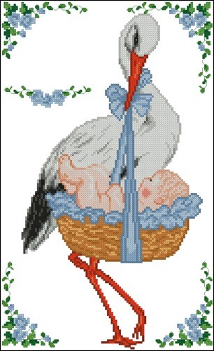Stork with Baby Boy Birth Record