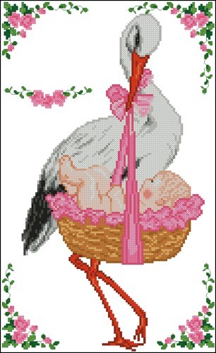 Stork Carrying Baby Girl