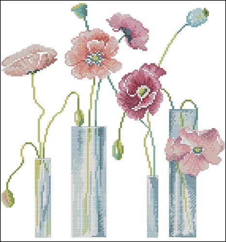 Pastel Poppies in Glass Vases