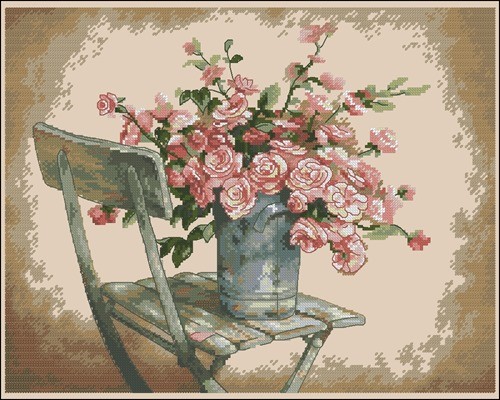 Roses on White Chair