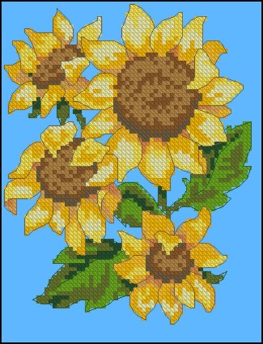 Four Sunflowers with Leaves