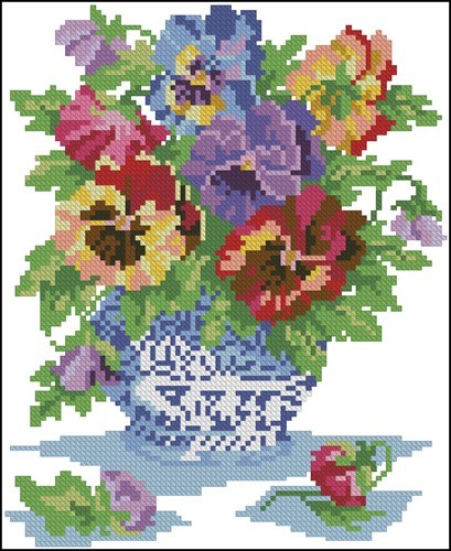 Pansies in Blue Vase
