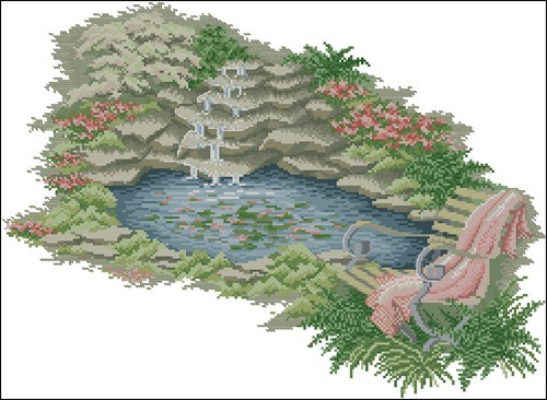 Waterfall Pond with Lounge Chair