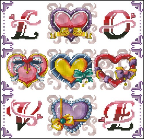 Ornate Hearts and Letters Sampler