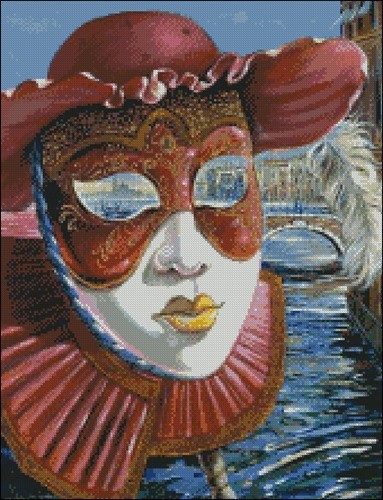 Venetian Mask with Red Hat