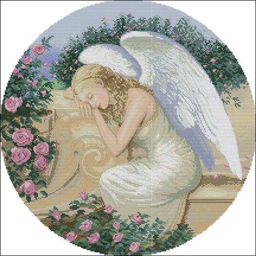 Angel Resting Among Roses