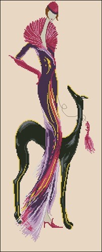 Elegant Lady in Purple Gown with Greyhound