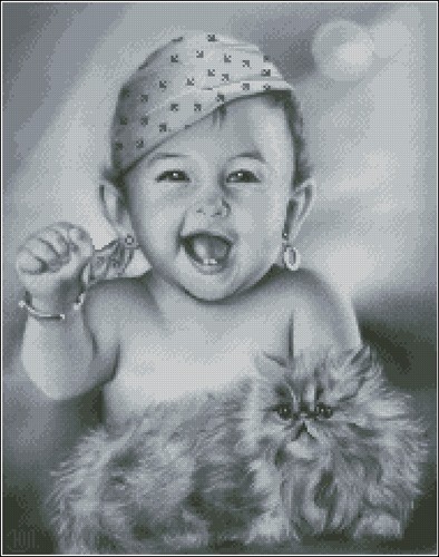 Giggling Baby with Persian Cat