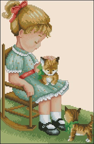 Girl with Kittens