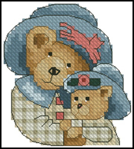 Bear and Cub in Bonnets