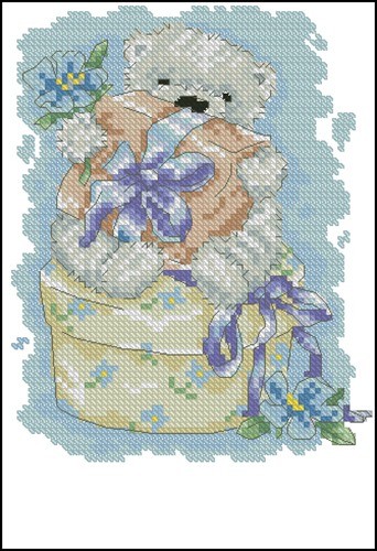 Teddy Bear on Floral Hatbox