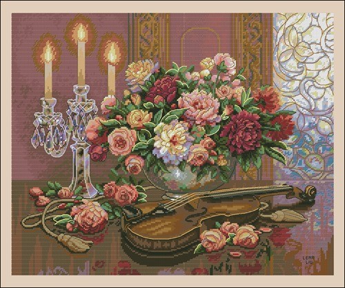 Roses and Violin by Candlelight