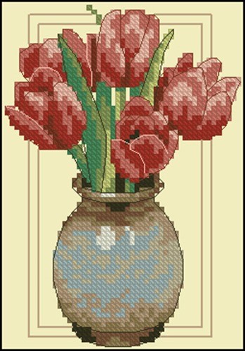 Tulips in a Clay Vase
