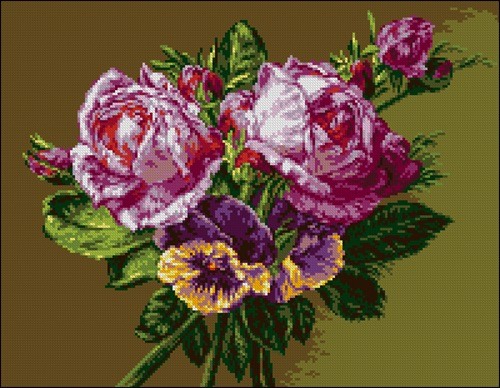 Pink Roses with Purple Pansies