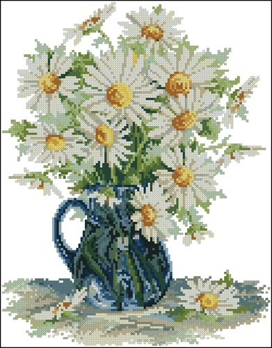 Daisies in a Blue Pitcher