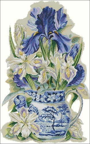 Irises in Porcelain Pitcher