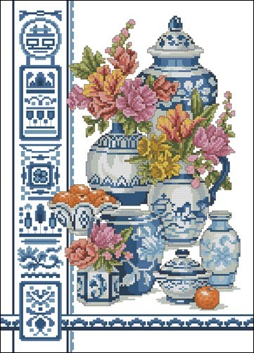 Blue and White Vases with Flowers