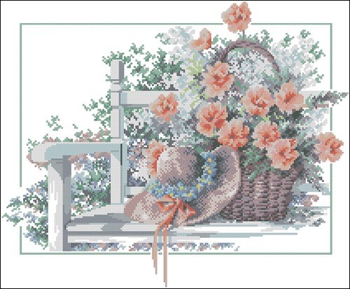 Basket of Flowers and Straw Hat
