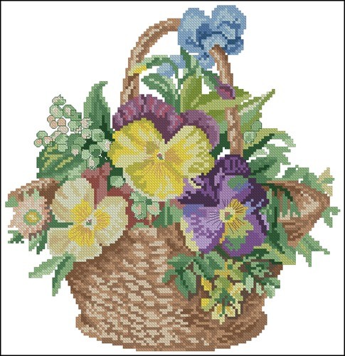 Woven Basket with Purple Pansies