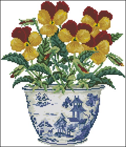Pansies in Porcelain Pot