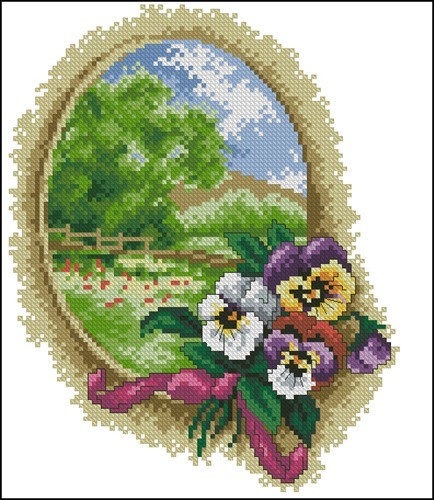 Pansies and Country Landscape
