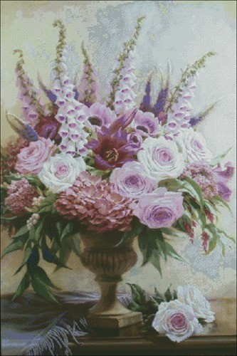Foxglove and Rose Urn Bouquet