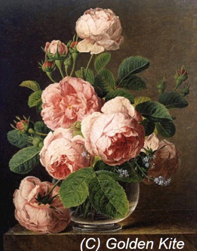 Pink Roses in Crystal Vase