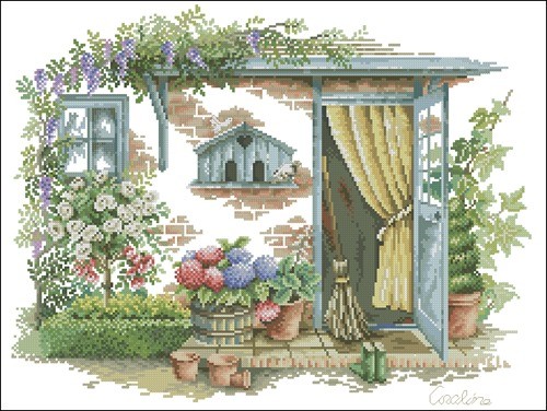 Cottage Porch with Flowers