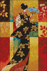 Woman in Floral Kimono with Fan Woman in Floral Kimono with Fan