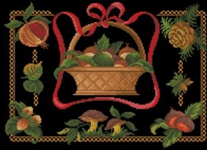 Подушка "Корзина с грибами на чёрном" Подушка "Корзина с грибами на чёрном"
