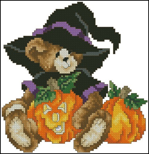 Witch Bear with Pumpkins