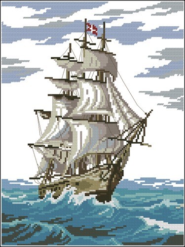 Sailing Frigate on Rough Waves