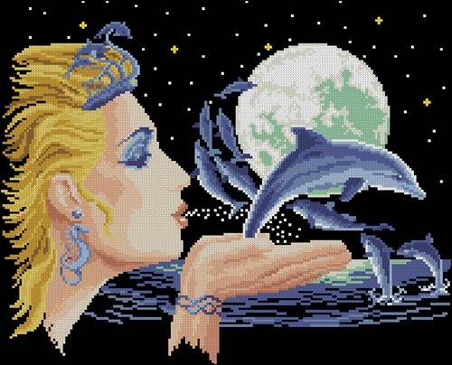 Moonlit Woman with Dolphins
