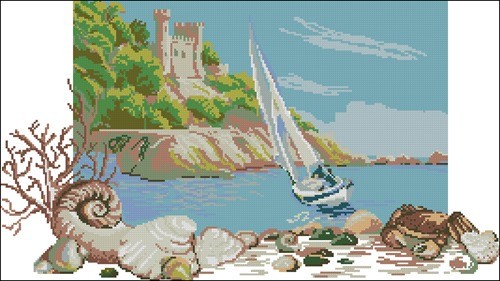 Seaside Castle with Sailboat