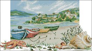 Морской пейзаж с лодками Берег моря