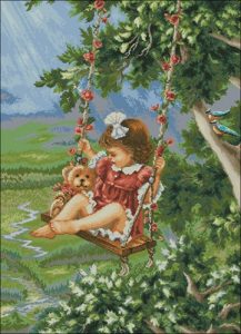 Girl on a Swing with Teddy Bear Girl on a Swing with Teddy Bear