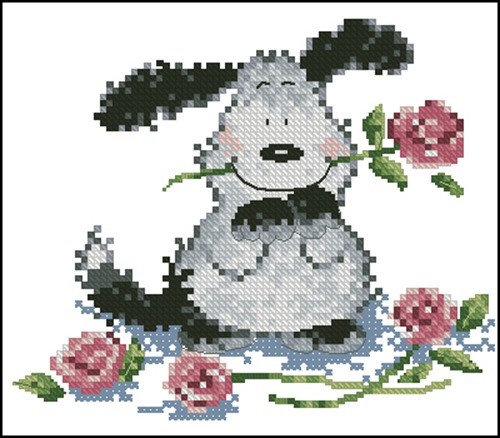 Puppy with Roses