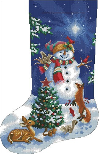 Snowman with Fox and Fawn Stocking